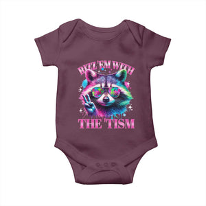 Funny Autism Awareness Racoon Baby Onesie Rizz Em With The Tism Meme Autistic TS11 Maroon Print Your Wear