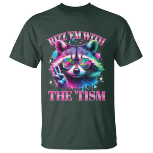Funny Autism Awareness Racoon T Shirt Rizz Em With The Tism Meme Autistic TS11 Dark Forest Green Print Your Wear