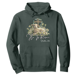He Is Risen Hoodie Christian Religious Easter Day Bible Verse Sheep TS11 Dark Forest Green Print Your Wear