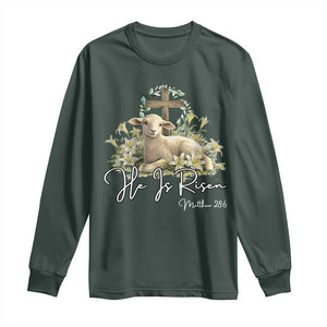 He Is Risen Long Sleeve Shirt Christian Religious Easter Day Bible Verse Sheep TS11 Dark Forest Green Print Your Wear
