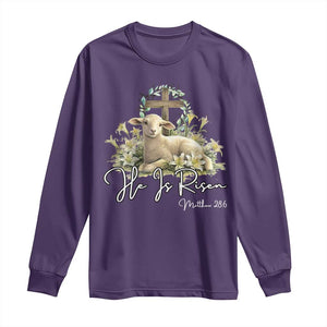 He Is Risen Long Sleeve Shirt Christian Religious Easter Day Bible Verse Sheep TS11 Purple Print Your Wear