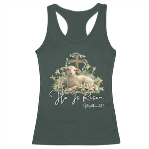He Is Risen Racerback Tank Top Christian Religious Easter Day Bible Verse Sheep TS11 Dark Forest Green Print Your Wear