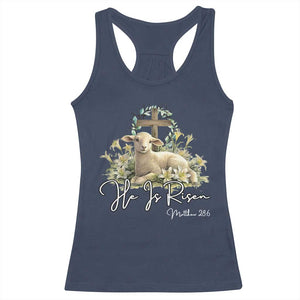 He Is Risen Racerback Tank Top Christian Religious Easter Day Bible Verse Sheep TS11 Navy Print Your Wear