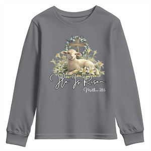 He Is Risen Youth Sweatshirt Christian Religious Easter Day Bible Verse Sheep TS11 Charcoal Print Your Wear