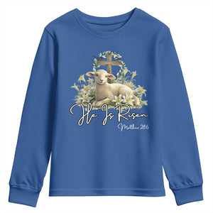 He Is Risen Youth Sweatshirt Christian Religious Easter Day Bible Verse Sheep TS11 Royal Blue Print Your Wear