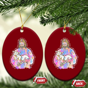 He Is Risen Ceramic Ornament Christian Religious Easter Day Bible Verse Sheep Glitter Print TS11 Print Your Wear