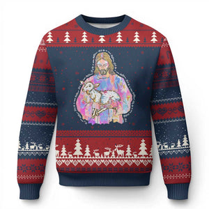 He Is Risen Ugly Christmas Sweater Christian Religious Easter Day Bible Verse Sheep Glitter Print TS11 Navy Red Print Your Wear