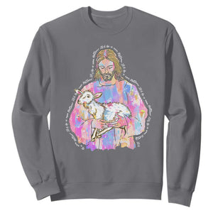 He Is Risen Sweatshirt Christian Religious Easter Day Bible Verse Sheep Glitter Print TS11 Charcoal Print Your Wear