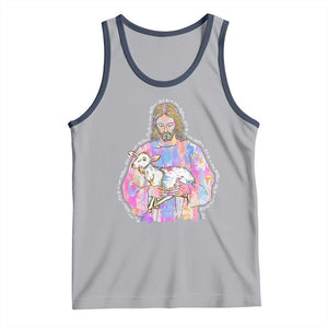 He Is Risen Tank Top Christian Religious Easter Day Bible Verse Sheep Glitter Print TS11 Athletic Heather Navy Print Your Wear