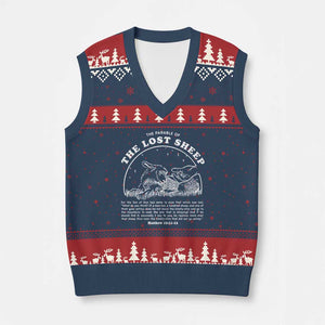 The Parable Of The Lost Sheep V-Neck Knit Sweater Vest Christian Bible Verse TS11 Navy Red Print Your Wear
