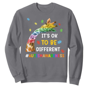It's Ok To Be Different Autism Awareness Sweatshirt Rainbow Giraffe Puzzle TS11 Charcoal Print Your Wear