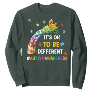 It's Ok To Be Different Autism Awareness Sweatshirt Rainbow Giraffe Puzzle TS11 Dark Forest Green Print Your Wear