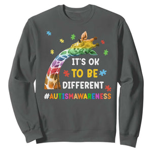 It's Ok To Be Different Autism Awareness Sweatshirt Rainbow Giraffe Puzzle TS11 Dark Heather Print Your Wear