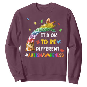 It's Ok To Be Different Autism Awareness Sweatshirt Rainbow Giraffe Puzzle TS11 Maroon Print Your Wear