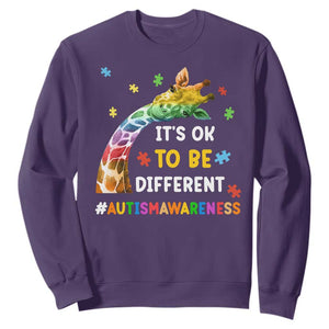 It's Ok To Be Different Autism Awareness Sweatshirt Rainbow Giraffe Puzzle TS11 Purple Print Your Wear