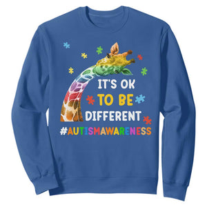 It's Ok To Be Different Autism Awareness Sweatshirt Rainbow Giraffe Puzzle TS11 Royal Blue Print Your Wear