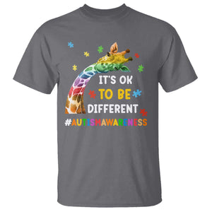 It's Ok To Be Different Autism Awareness T Shirt Rainbow Giraffe Puzzle TS11 Charcoal Print Your Wear