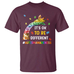 It's Ok To Be Different Autism Awareness T Shirt Rainbow Giraffe Puzzle TS11 Maroon Print Your Wear