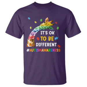 It's Ok To Be Different Autism Awareness T Shirt Rainbow Giraffe Puzzle TS11 Purple Print Your Wear