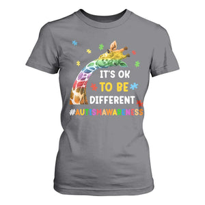 It's Ok To Be Different Autism Awareness T Shirt For Women Rainbow Giraffe Puzzle TS11 Charcoal Print Your Wear