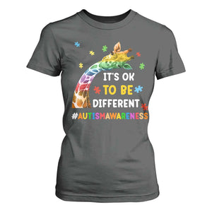 It's Ok To Be Different Autism Awareness T Shirt For Women Rainbow Giraffe Puzzle TS11 Dark Heather Print Your Wear