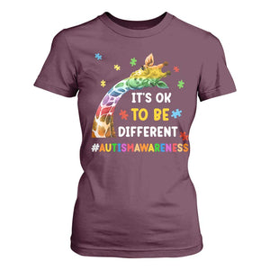It's Ok To Be Different Autism Awareness T Shirt For Women Rainbow Giraffe Puzzle TS11 Maroon Print Your Wear