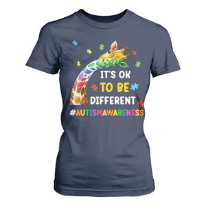 It's Ok To Be Different Autism Awareness T Shirt For Women Rainbow Giraffe Puzzle TS11 Navy Print Your Wear