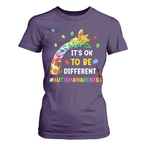 It's Ok To Be Different Autism Awareness T Shirt For Women Rainbow Giraffe Puzzle TS11 Purple Print Your Wear
