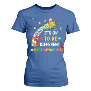 It's Ok To Be Different Autism Awareness T Shirt For Women Rainbow Giraffe Puzzle TS11 Royal Blue Print Your Wear