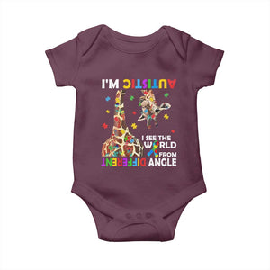 Funny I'm Autistic I See The World Form Different Angle Baby Onesie Puzzle Giraffe TS11 Maroon Print Your Wear