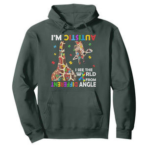 Funny I'm Autistic I See The World Form Different Angle Hoodie Puzzle Giraffe TS11 Dark Forest Green Print Your Wear