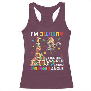 Funny I'm Autistic I See The World Form Different Angle Racerback Tank Top Puzzle Giraffe TS11 Maroon Print Your Wear