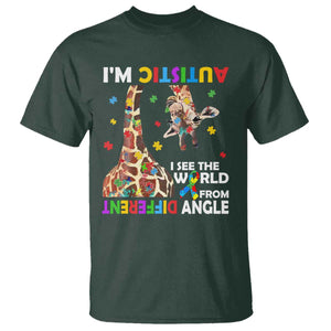 Funny I'm Autistic I See The World Form Different Angle T Shirt Puzzle Giraffe TS11 Dark Forest Green Print Your Wear
