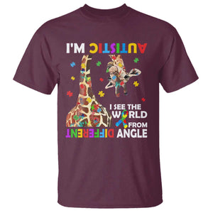 Funny I'm Autistic I See The World Form Different Angle T Shirt Puzzle Giraffe TS11 Maroon Print Your Wear