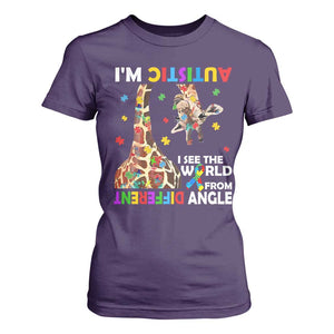 Funny I'm Autistic I See The World Form Different Angle T Shirt For Women Puzzle Giraffe TS11 Purple Print Your Wear