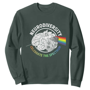 Neurodiversity Celebrate The Spectrum Sweatshirt Brain Autism Awareness ASD ADHD TS11 Dark Forest Green Print Your Wear