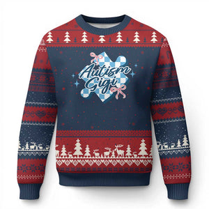 Autism Gigi Coquette Puzzle Piece Pink Bow Ugly Christmas Sweater TS11 Navy Red Print Your Wear