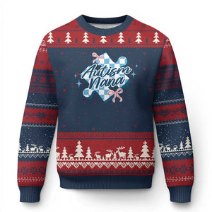 Autism Nana Coquette Puzzle Piece Pink Bow Ugly Christmas Sweater TS11 Navy Red Print Your Wear