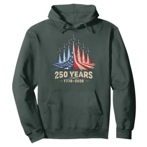 250 Years American 1776 2026 Hoodie USA 250th Anniversary 4th of July US Flag Jets TS11 Dark Forest Green Print Your Wear