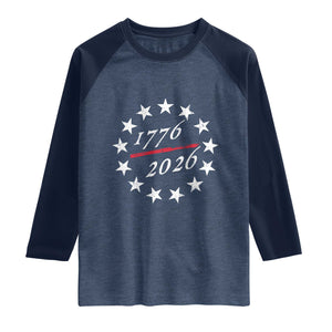 250 Years America Anniversary Raglan Shirt 13 Stars 1776 2026 250th Independence Day TS11 Heather Denim Navy Print Your Wear