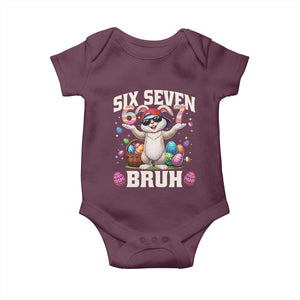 Funny Easter Day Six Seven Bruh Baby Onesie 67 Bunny Easter Eggs TS11 Maroon Print Your Wear