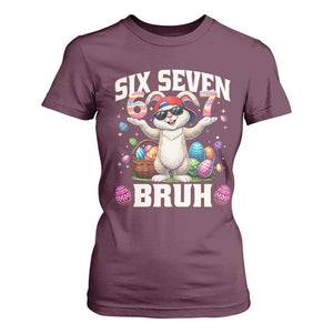 Funny Easter Day Six Seven Bruh T Shirt For Women 67 Bunny Easter Eggs TS11 Maroon Print Your Wear