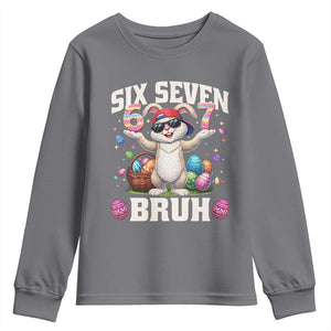 Funny Easter Day Six Seven Bruh Youth Sweatshirt 67 Bunny Easter Eggs TS11 Charcoal Print Your Wear