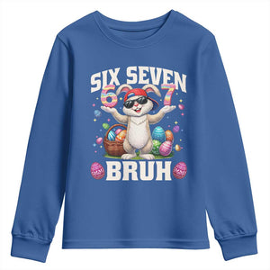 Funny Easter Day Six Seven Bruh Youth Sweatshirt 67 Bunny Easter Eggs TS11 Royal Blue Print Your Wear