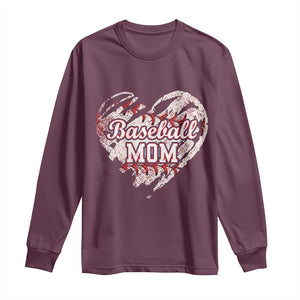 Baseball Mom Long Sleeve Shirt Baseball Mama Life Game Day Vintage Heart TS11 Maroon Print Your Wear