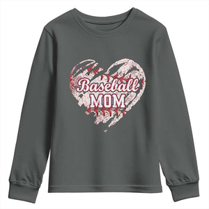 Baseball Mom Youth Sweatshirt Baseball Mama Life Game Day Vintage Heart TS11 Dark Heather Print Your Wear