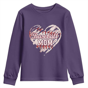 Baseball Mom Youth Sweatshirt Baseball Mama Life Game Day Vintage Heart TS11 Purple Print Your Wear