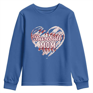 Baseball Mom Youth Sweatshirt Baseball Mama Life Game Day Vintage Heart TS11 Royal Blue Print Your Wear