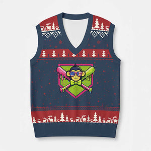 Party Monkey Baseball Drip Funny Animals Lover V-Neck Knit Sweater Vest TS11 Navy Red Print Your Wear