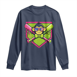 Party Monkey Baseball Drip Funny Animals Lover Long Sleeve Shirt TS11 Navy Print Your Wear